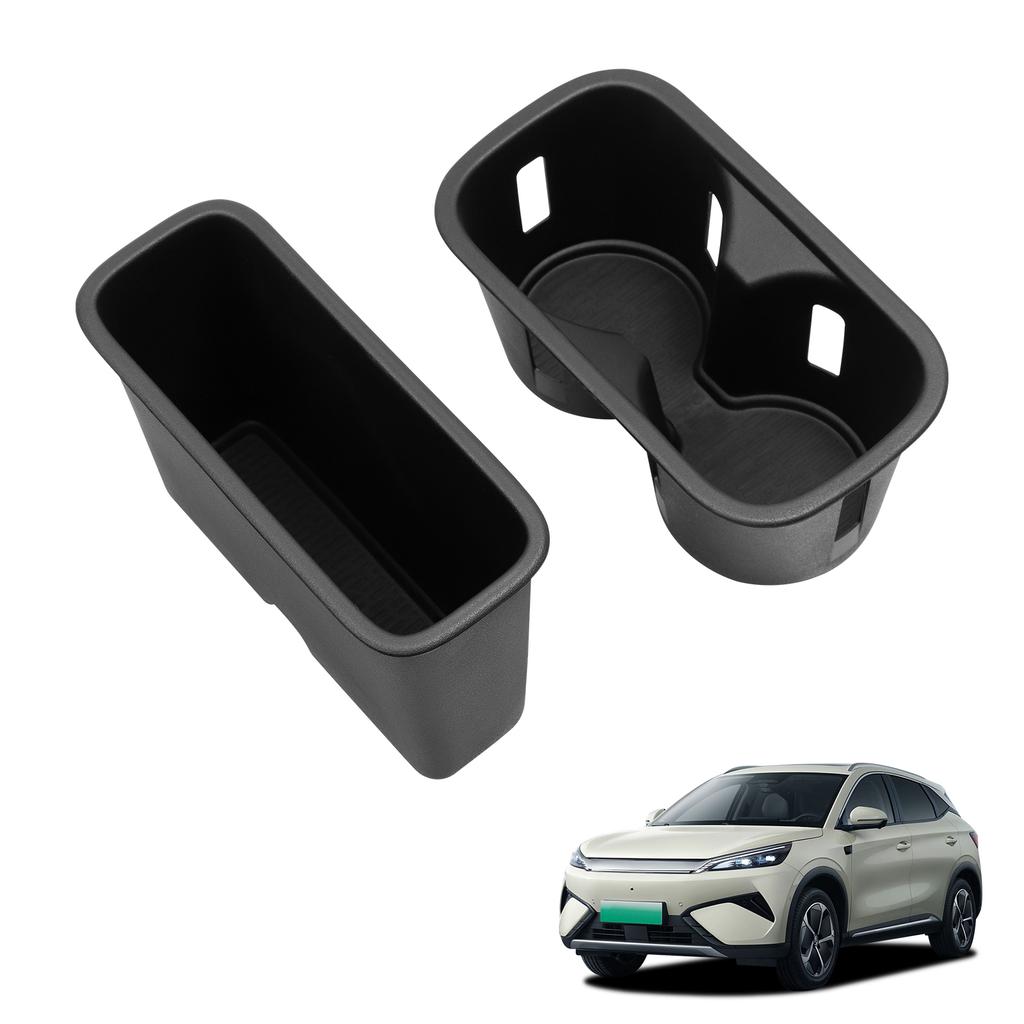 For BYD ATTO3 ATTO 3 YUAN PLUS 2026 2026 Center Water Cup Holder Storage Box Shock-Absorbing Car Accessories Black 2Pcs