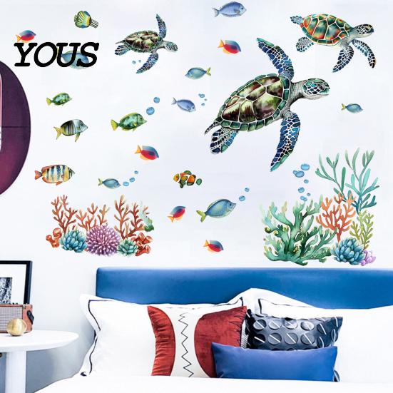 Glow In The Dark Undersea Stickers Ocean Wall Stickers, Luminous Sea Turtles Tropical Fish Coral Glowing Marine Life Reefs Decals,