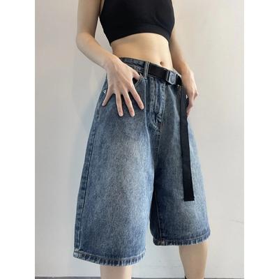 Damskie spodnie jeansowe z wysokim stanem Jeansy z szerokimi nogawkami Szorty Palazzo Culotte Długość do kolan Plus Size