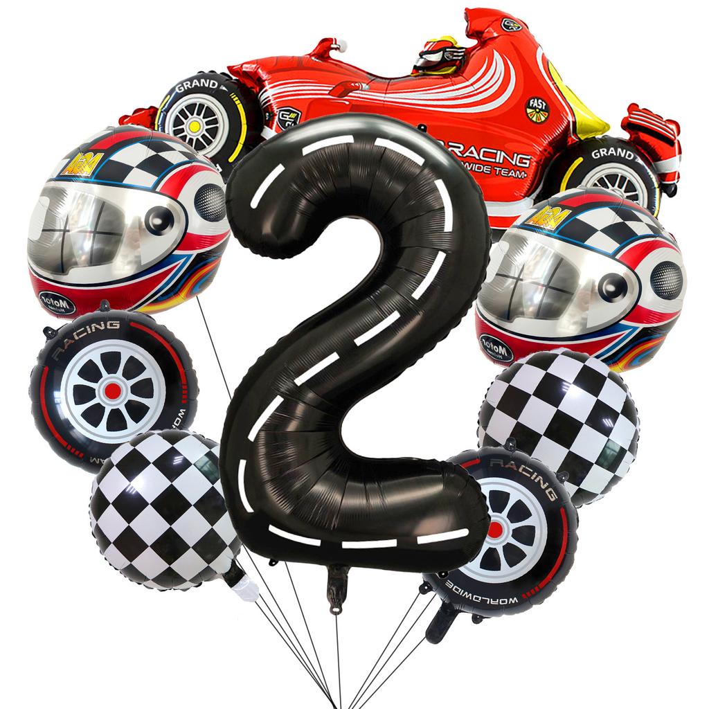 Racing Helmet Aluminum Film Balloon Set 40 Inch Black And White Digital Children'S Birthday Party Scene Decoration