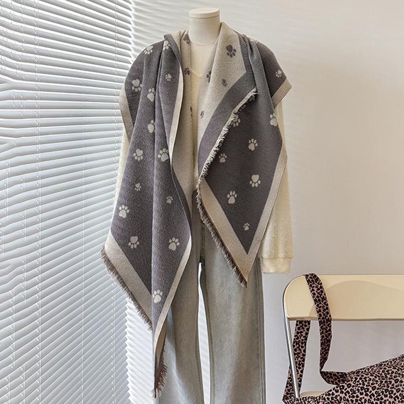 

Женская роскошная кашемировая зимняя шаль - Милый принт по всей поверхности с кисточками Пашмина-накидка Бандана