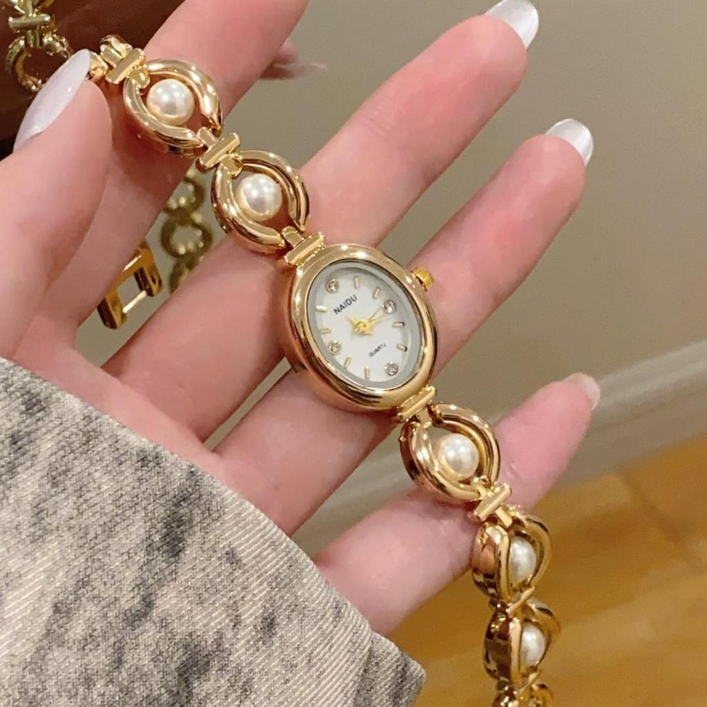 Luxury Ladies Watches Gold Silver Small Oval Dial Pearl Bracelet Clock For Women Lady Dress Quartz Wristwatch Relogio Feminino
