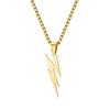 European & American Hip Hop Titanium Steel Lightning Pendant Necklace with Men's Square Pearl.