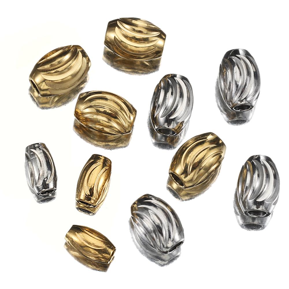 20pcs Stainless Steel Gold Color Oval Cylinder Water Wave Spacer Loose Bead for Bracelets Necklace Beads Jewelry Making DIY