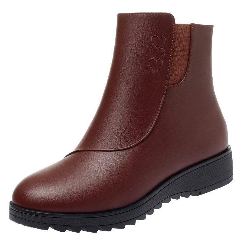 Non-slip Boots Women's Winter Flat-heeled Short Boots Soft Leather Cotton Shoes Velvet Warm New Medium and Old Snow Cotton Boots