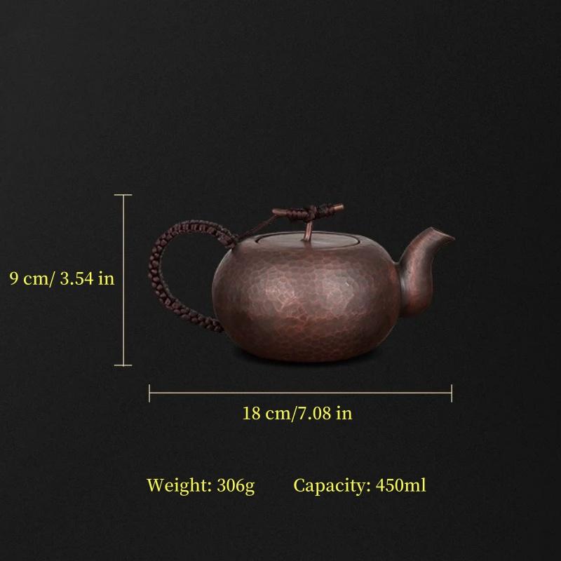 Vintage Pure Copper Coffee Pot,Hammer Texture Weave Portable 450ml Heat Resistant Filter Kettle,Handcrafted Ellipse Shape Teapot