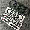 B Q8 4-Ring logo ABS Black Car Hood Front Grill Emblem Rear Trunk Badge Q8 Sticker Quarrto Sline Emblem For Q8 2018-2024