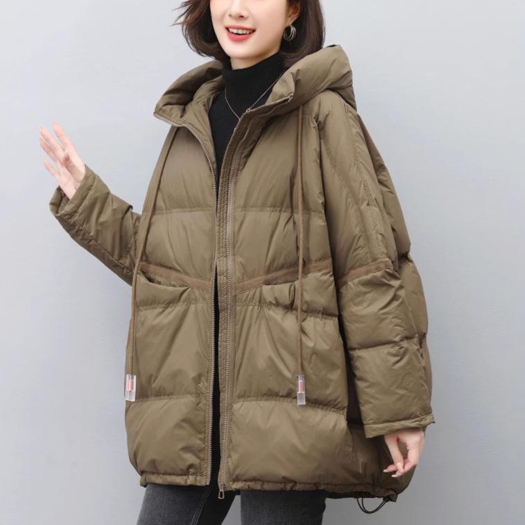 Women's Mid-Length Down Jacket 2024: Winter Loose Fit Plus Size Thickened White Duck Down Coat for Middle-Aged Moms