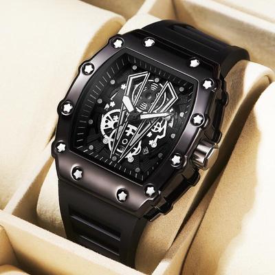 Herrenuhr mit großem Zifferblatt, wasserdicht, sportlich, Quarz, mit leuchtendem, quadratischem Design