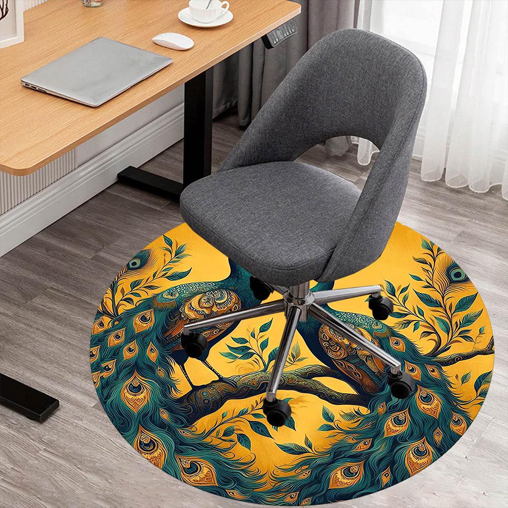 

1pc peacock tree Round Chair mat Area Rug - Non-Slip, Floor Mat for Office, Bedroom, and Indoor Decor -1002183 80cm by 80cm
