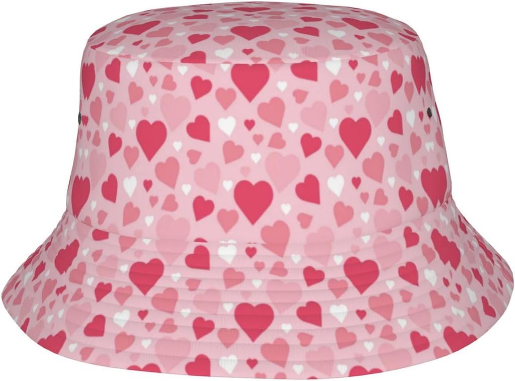 Cute Love Hearts Pattern Bucket Hat Summer Travel Beach Sun Hats Outdoor Hearts Cap For Women Men 011