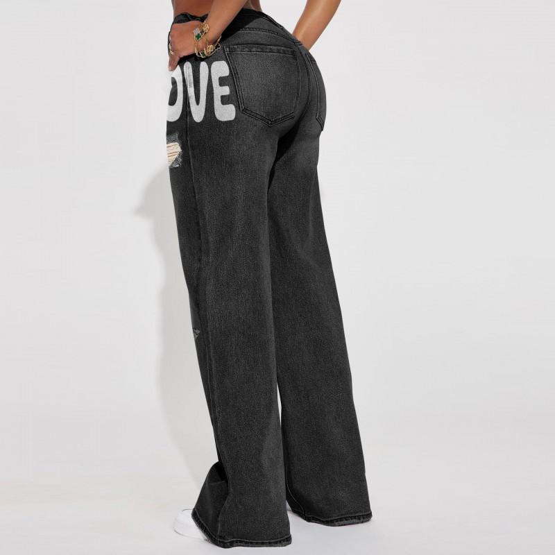 Damen Baggy Jeans Lockerer Sitz Hip Hop Street Style Weites Bein Denim Hose