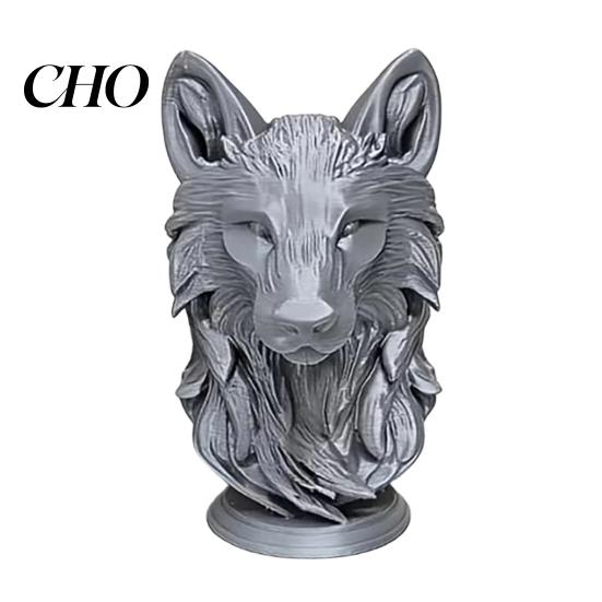 Decorazione Moderna Testa di Lupo Statuetta Stampata 3D, Statua Realistica con Base Rotonda Scultura Animale, Selvaggia per Casa Ufficio Libreria