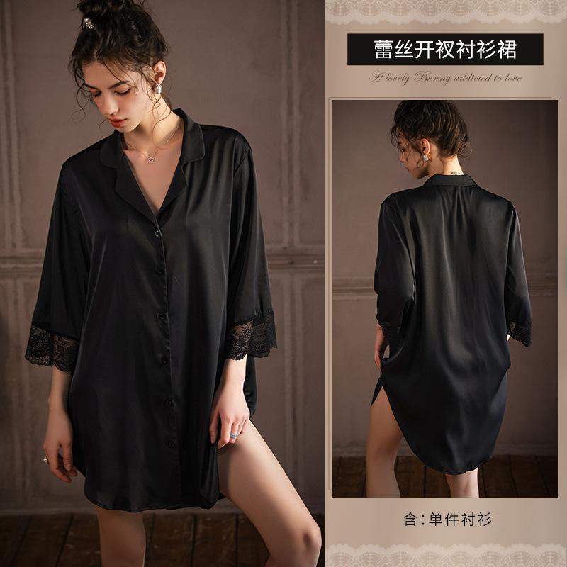 

Xianyi Female Xia Sexy Temptation Large Size Boyfriend Wind Nightdress Ice Silk High-end Pajamas Loungewear Can Be Worn Outside 509 one size fits all чорний