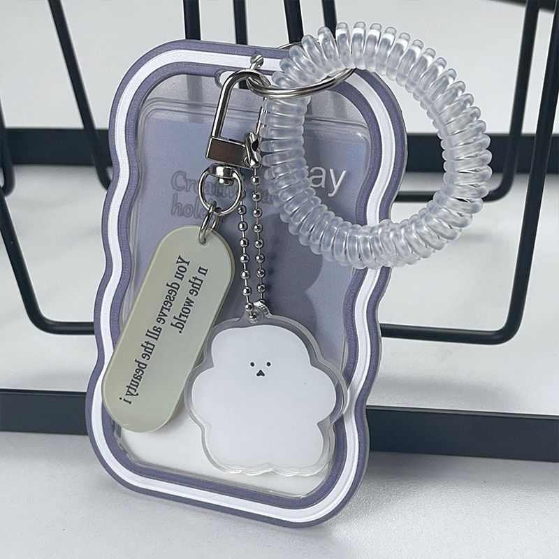Ins Transparent Student Card Holder; Meal Card School Spring Pendant Keychain серый