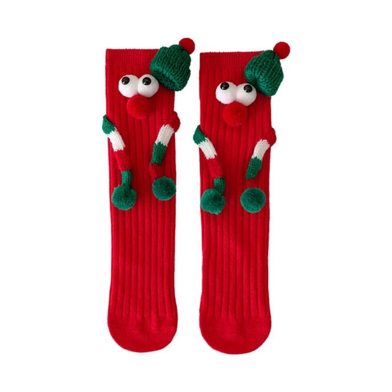 Children Christmas Party Decors Socks Creative Festival Cartoon Big Eyes Magnetic Hand Middle Tube Socks Hosiery Gift