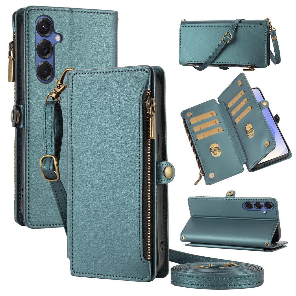 Flip Cover Protective Case for Redmi 8/9/10/11/12/13/14/15Pro with Multiple Card Slots, Crossbody Strap, Wallet Phone Case, Zipper Coin Pocket,