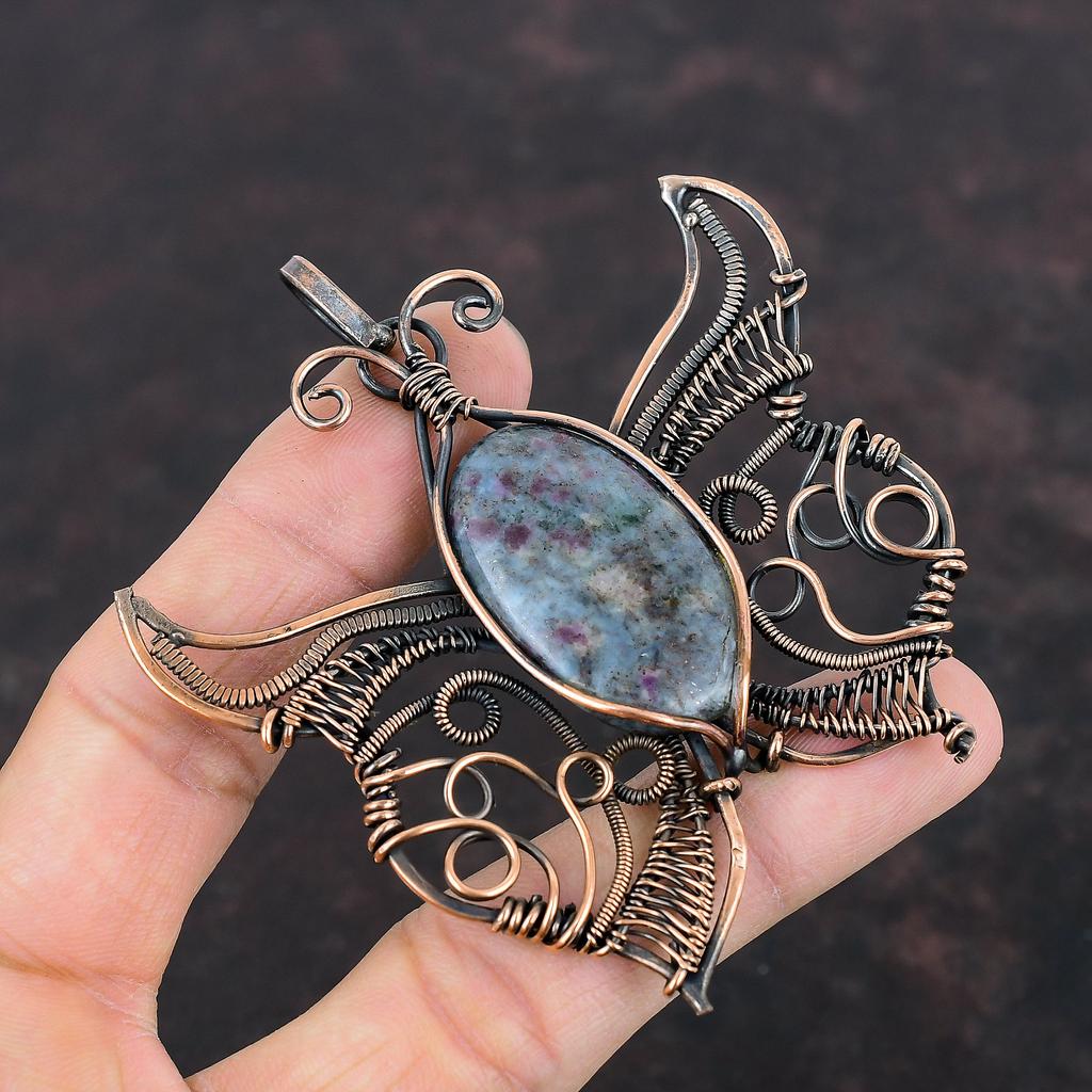 Ruby In Blue Kyanite Pendant Copper Wire Wrapped Pendant Butterfly Gemstone Pendant Handmade Decent Pendant Copper Wire Jewelry Wedding Gift