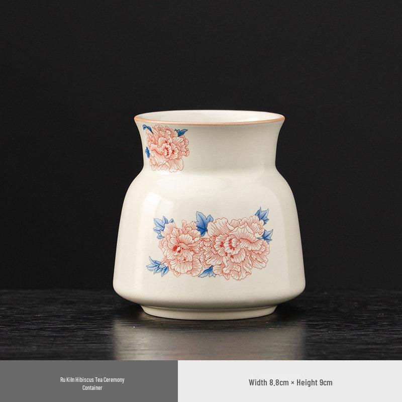 Elegant Ru Kiln Hibiscus Teapot Set: Includes Beige Side-Handle Pot, Lid, Bowl, Filter Screen, Tea Wash Pitcher, Gong Dao Bei for Gongfu Tea.