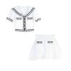 Spring/Summer 2025 Navy Collar Slim Fit Knit Set with A-line Skirt