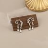 Silver Color Bowknot Stud Earrings for Women Girls Korean Metal Zircon Earrings Wedding Party Fashion Jewelry Accessories Gift