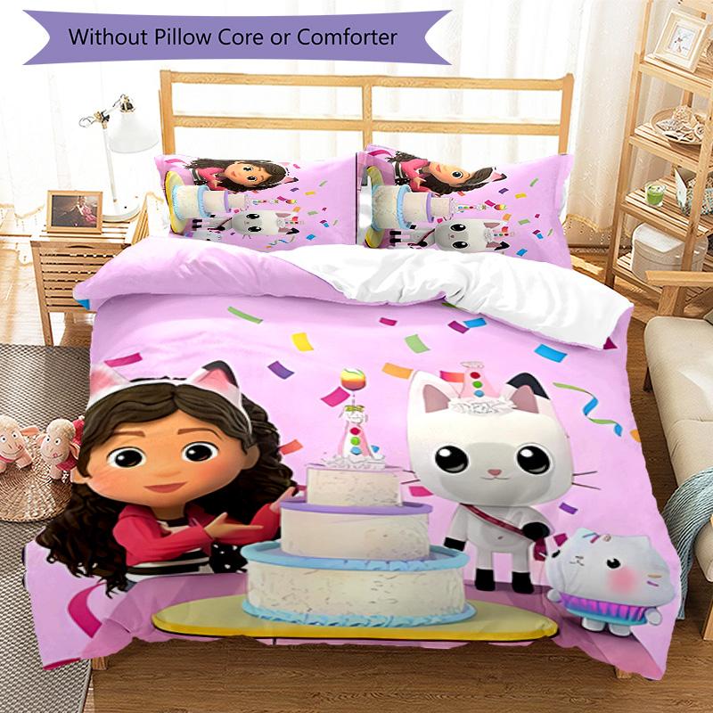 3pcs Gabby's Dollhouse2 pattern bedding set duvet cover set includes duvet cover &pillowcases, perfect all season bedroom decoration & gift