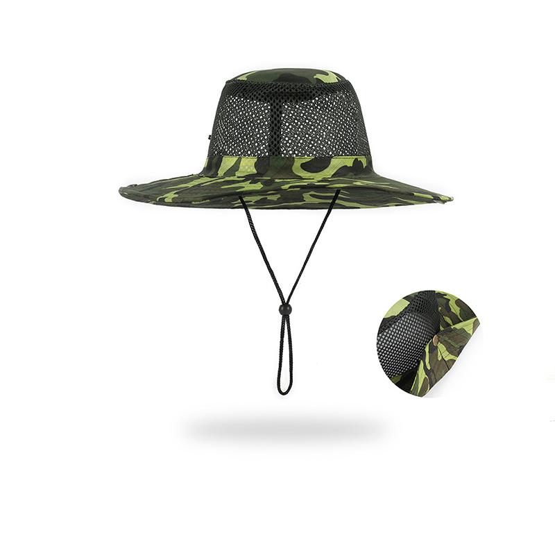 Summer Camouflage Bucket Hat Outdoor Breathable Mesh Sunshade Hat Men's Panama Hat Bucket Hat Travel Camping Climbing Fishing Cap UV Protection Hat