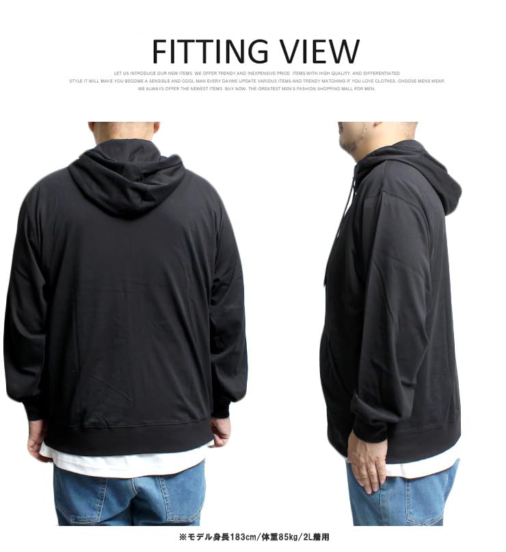 One Colors LOGOS PARK Herren Plus Size Hoodie, Leicht, Logo Stickerei Druck, Reißverschluss Cut and Sew Blouson, Größe 3L, Schwarz (49)