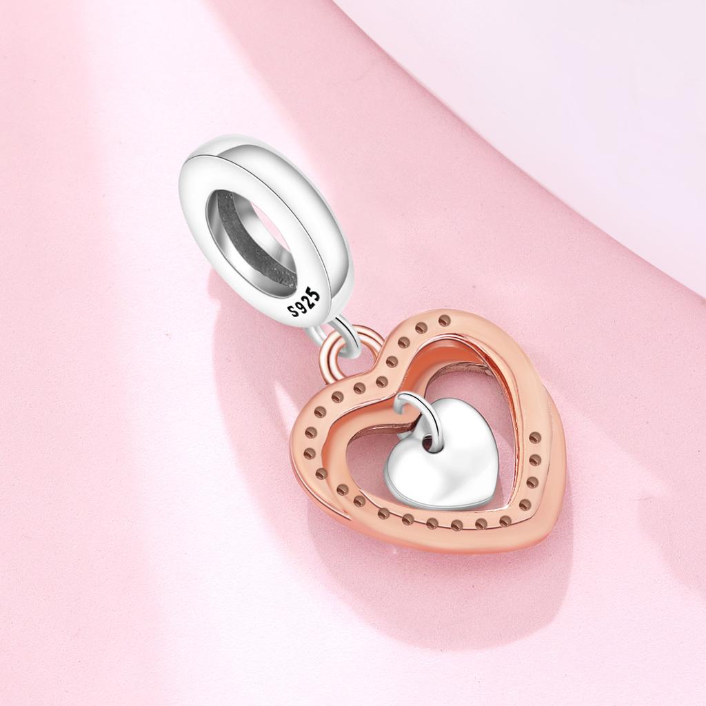 Copper Heart Shape Romantic Love Pendants Bracelet Charms Fit Women Jewelry Party Beads Diy Fine Gift Accessory
