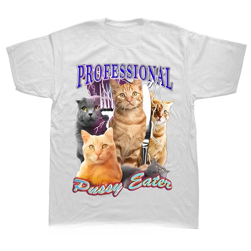 T-shirt Professionnel Mangeur de Chatte T-shirts Graphiques Amusants pour Amoureux des Chats Pour Hommes Unisexe Col Rond T-shirt Doux Taille UE