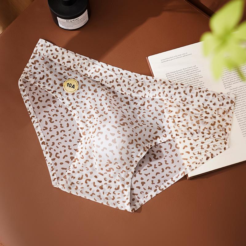 Cueca Boxer Masculina Transparente Estampa Leopardo Ultra-Fina Seda Gelada 10A com Aroma de Camélia Antibacteriano