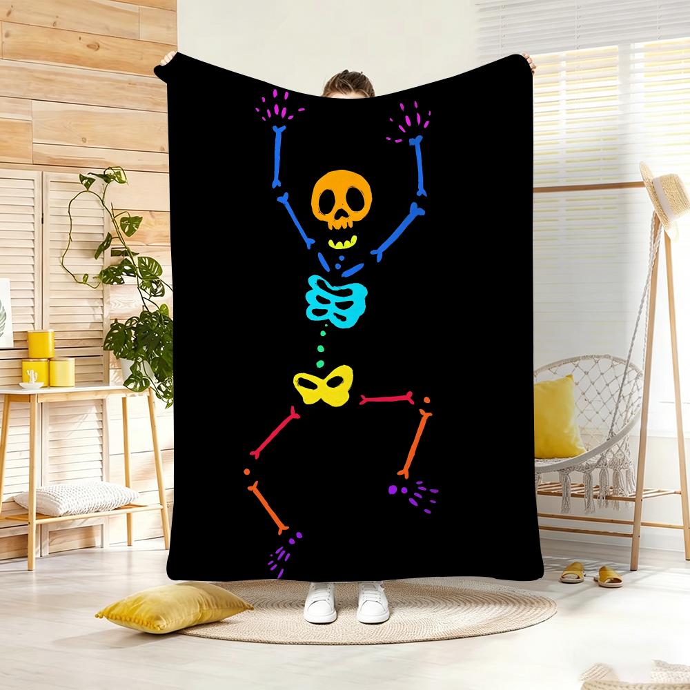 Mexican Folk Art DDancing Skeleton Throw Lightweight g Flannel Blanket Soft Skinfriendly for Summer Cooling