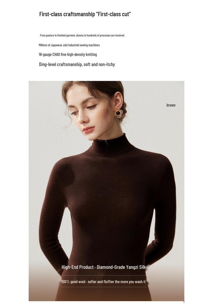 Women's Slim-Fit Long-Sleeve Wool Turtleneck Sweater for Autumn/Winter