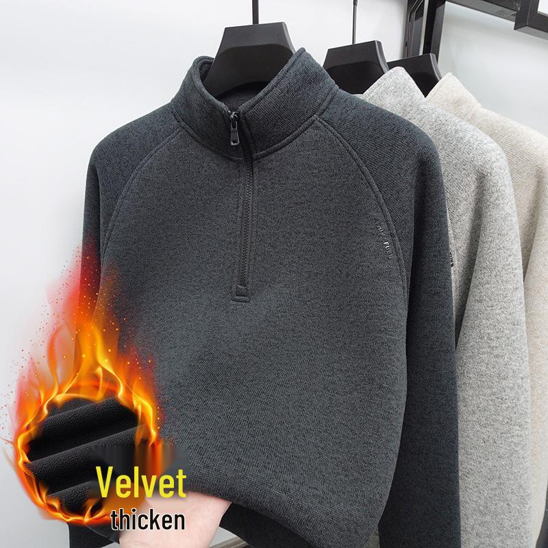 2025 Winter Men s Plus Velvet Half-Zip Hoodie: Fashionable, Casual, Warm Stand Collar Sweater XXXXL