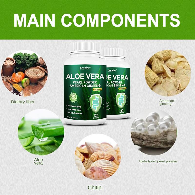 Aloe Vera, Ballaststoffe, Amerikanischer Ginseng, Hautgesundheits-Nahrungsergänzungsmittel, 120 Kapseln