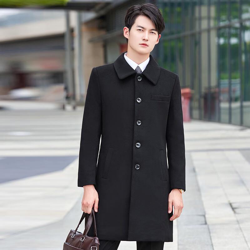 Teluoman Men's Mid-Length Wool Blend Work Overcoat