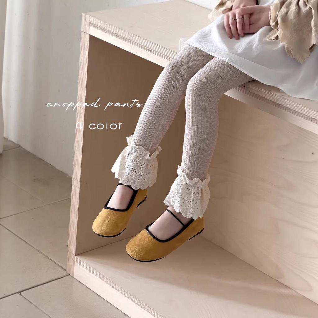 2026 Spring Girls' Lace Trim Solid Color Footless Leggings: Stylish & Versatile Tights