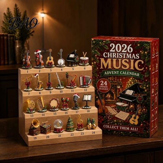 Christmas Advent Calendar Music 2026, 24 Mini Musical Instrument Gift for Lovers Ornaments Countdown Calendar, Musician Holiday Desktop Decor