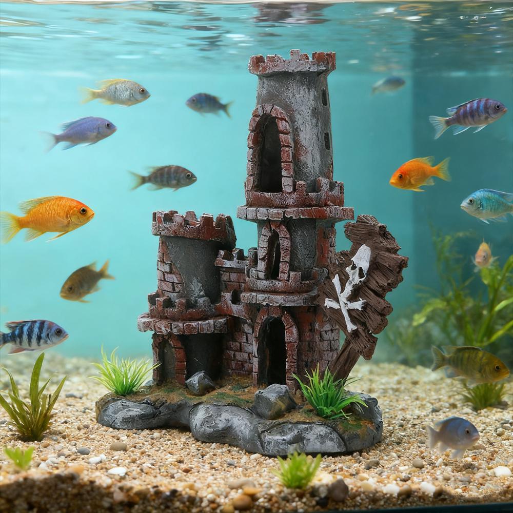 1 PC Simulation Castle Aquarium Landscaping Ornament Rockery Castle Decoration Fish Shrimp Hideout Ornament Aquarium Accessories