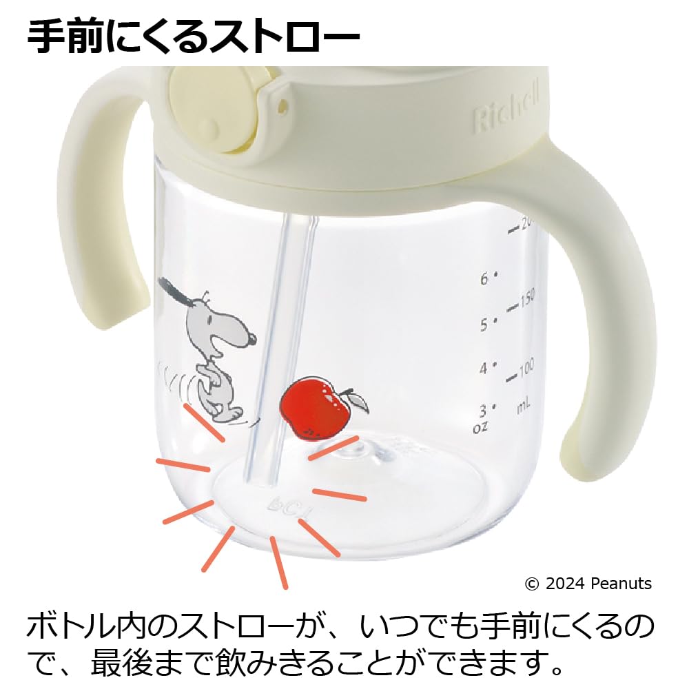 Richell Peanuts Collection Straw Mug FS 200 Snoopy for babies from 7 months On-the-Go (1 piece, 200ml) (Suitable old)