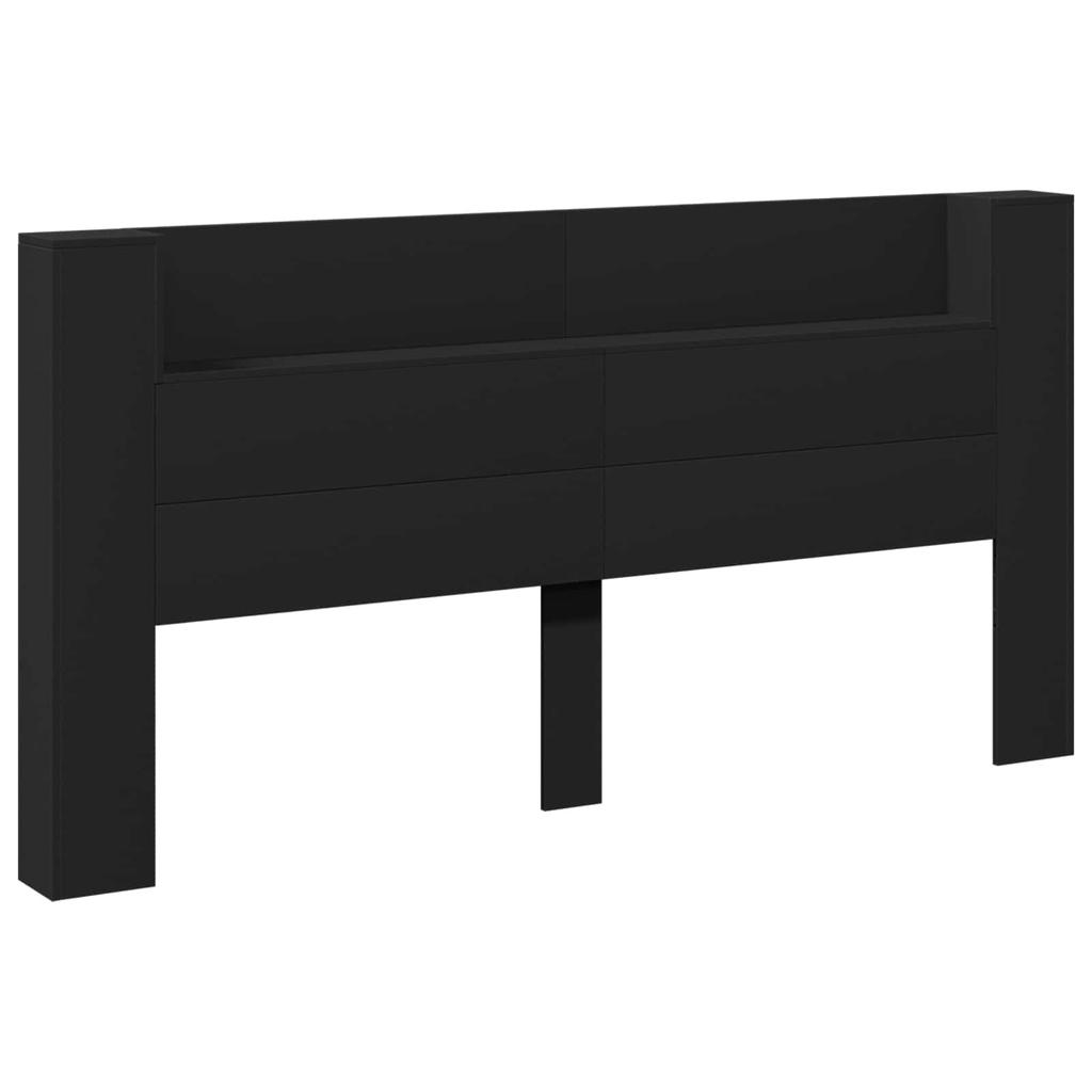 Storage Headboard with LED Lighting Black Engineered Wood