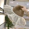 Women's Summer French Style Lace Pearl Trim Straw Woven Hat Wide Brim Japanese Style Beach Sunshade Foldable Sun Protection Hat