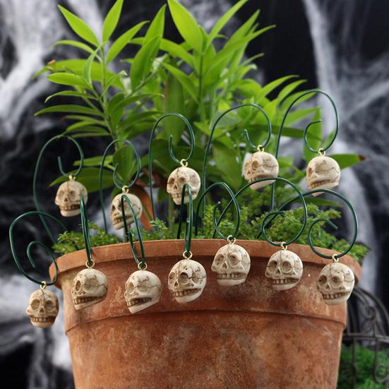 12 Pcs Halloween Skull Stake Human Skull with Bendable Wire Planter Insert Skull Stake for Flower Pot Garden Bed Decoration