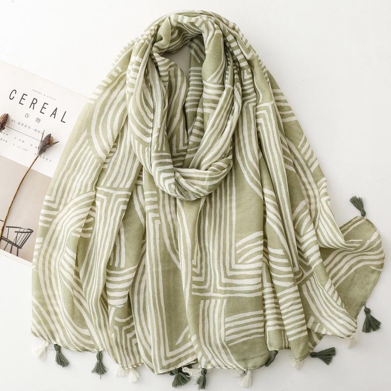 Fashion Geometric Tassel Viscose Soft Scarf Boho Chic Thin Shawls And Wraps Women Perfect For Travel & Casual Muslim Hijab
