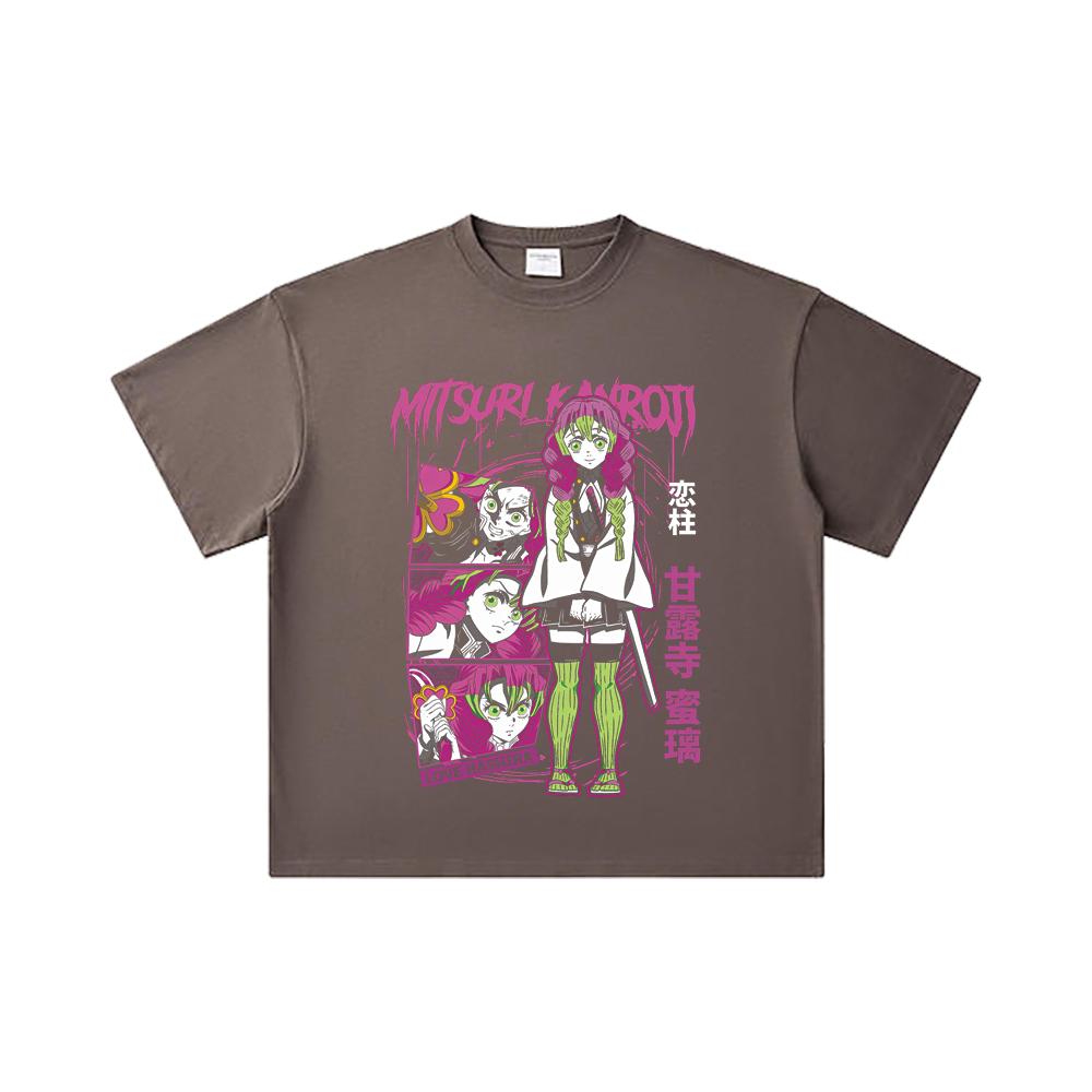 260 GSM Double Yarn 32 Count 100% Cotton Demon Slayer V50 Mitsuri Print Unisex Heavy Cotton T Shirt