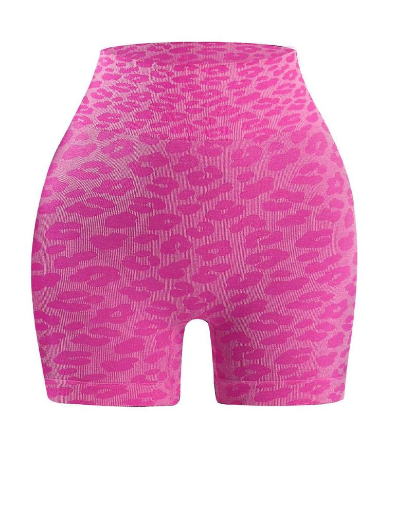 Seamless Leopard Print High-Waisted Booty Lifting Quick-Dry Knit Shorts