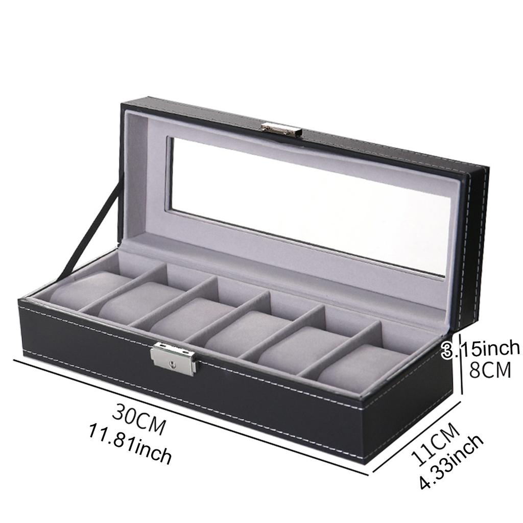 1pc PU Leather Watch Box with Lock, Large Capacity Watch Storage Box, Watch Display Box, with Transparent Cover, Velvet Lining
