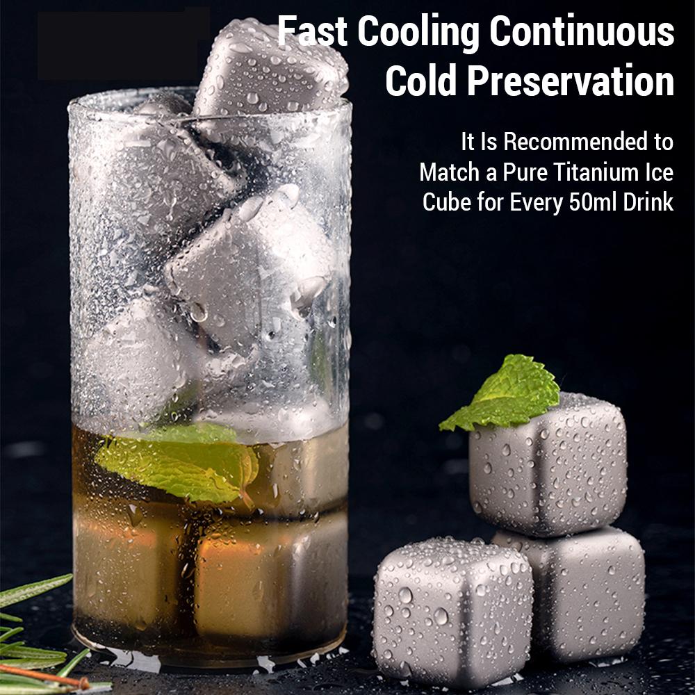 Ti Whiskey Stones Set Reusable Ti Metal Ice Cubes Non-Melting Refreezable Chilling Rocks for