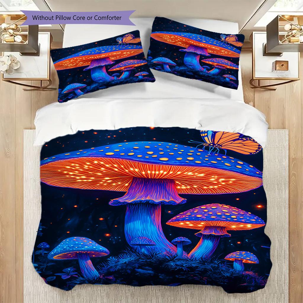 Mushroom Pattern Bedding Quilt Set Quilt Cover Pillowcase Home Decoration Birthday Gift (1 * duvet cover + 2 * pillowcase, without core)