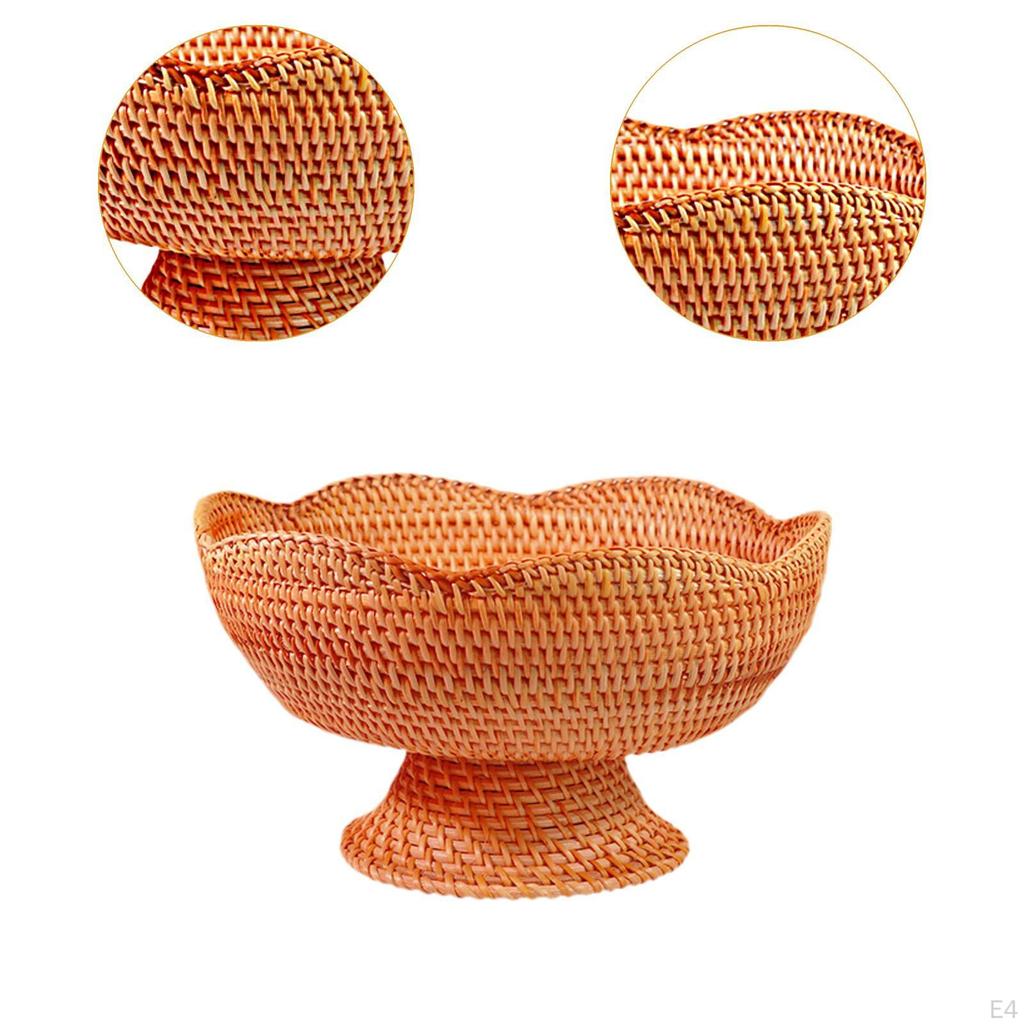 Rattan Basket Fruit Bowl Decoration Food Bread Storage Tray for Kitchen